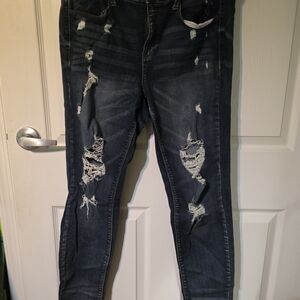 SO Dark Blue Distressed Women's Skinny Jeans